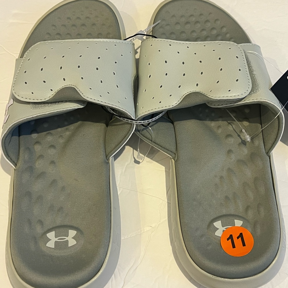 Under Armour Gray Green Ignite Pro SL Slides size 11 Women’s Sandals Slip On